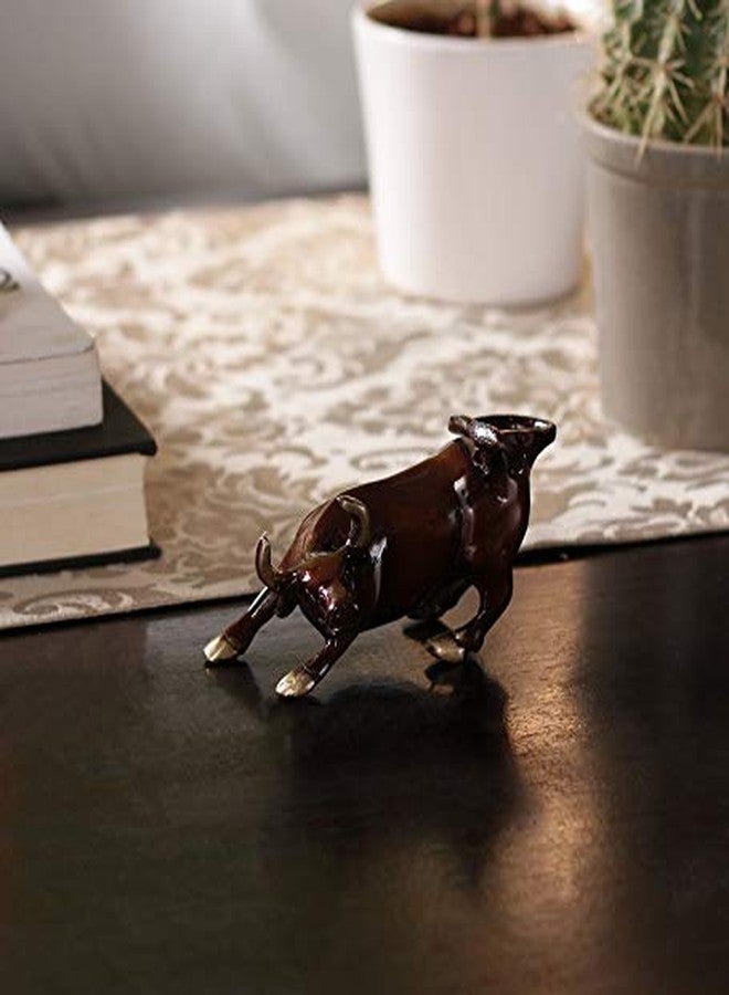 Two Moustaches 5 Inches Brass Bull Showpiece, Brass Charging Bull Showpiece, Wall Street Bull Statue, Standard, Brown, Home Decor Showpiece - Image 5